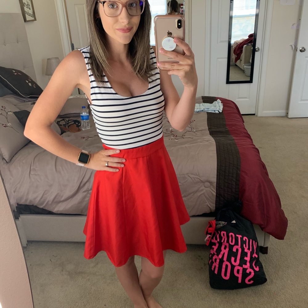 Red, white, black, cutout dress